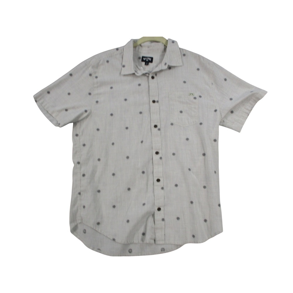 Billabong Mens Gray Starburst Print Short Sleeve‎ Button Down Shirt Size M